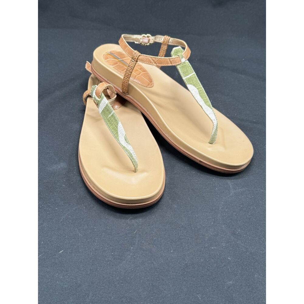Sam Edelman Women's Naomi Buckle Thong Slingback Sandals Sz 9 Green Tan Summer